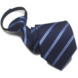 Zipper Ties For Men Women Striped Mens Tie For Business Wedding Skinny Neck Tie Casual Slim Blue deep Light navy blue Necktie