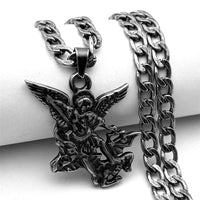 SAINT MICHAEL PROTECT US Archangel Stainless Steel Pendant Necklace for Women Men Gold Color Necklace Choker Jewelry Collares