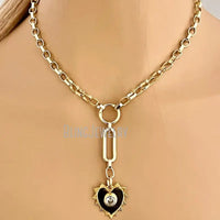 10pcs Stainless Steel Snake Chain Choker Heart Charm Pendant  Spring Lock Clasp Statement Necklace Women Halloween Y2k Jewelry
