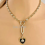 10pcs Stainless Steel Snake Chain Choker Heart Charm Pendant  Spring Lock Clasp Statement Necklace Women Halloween Y2k Jewelry