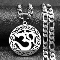 Yoga Pendant Necklaces For Men Women Gold Color Stainless Steel OHM Hindu Buddhist AUM OM Hip Hop Chain Jewelry Gift