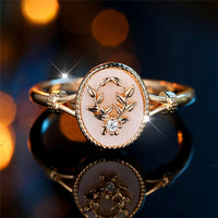 Trendy Female White Enamel Stone Oval Leaf Plant Ring Vintage Gold Silver Color Rings For Women Wedding Jewelry Gift