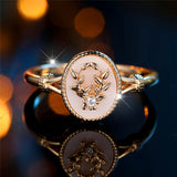 Trendy Female White Enamel Stone Oval Leaf Plant Ring Vintage Gold Silver Color Rings For Women Wedding Jewelry Gift