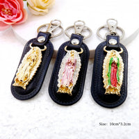 1pc Metal PU Leather Virgin Maria Mama Pendant Keyring Keychain Religious Ornament