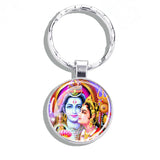 Hinduism Keychains Ganesha Vishnu Goddess of Kashmi Wealth Shiva Amulet Key Chain Glass Dome Keyring India Buddhism Jewelry Gift