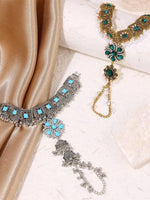 Middle Easten Popular Flower Bracelets Alloy With Turquoise Ring One-piece Bracelets Bohemian Style Handmade Jewelry
