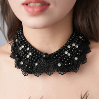 Pearl Beaded Lace Trim Collar Ribbons Women Necklace Wedding Jewelry for Clothes Dress  Beads Crystal Collar Wedding Jewelry