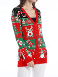 Merry Xmas Look Women's Knitted Sweater 2025 Winter Cartoon Print Full Sleeve Christmas Cardigans Knitwear Warm Soft Jacket Coat