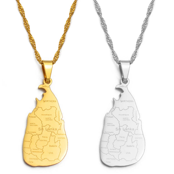Anniyoc 3CM Sri Lanka Map and City Name Pendant Necklaces Women Girl Gold Color Charm Sri Lankan Maps Jewelry Patriotic  #128721
