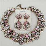2025 New Fashion Crystal Rhinestones Large Collar Choker Necklace Earrings Women Jewelry Sets Indian Statement Wedding Necklace