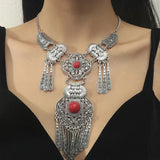 Bohemian Vintage Maxi Choker Necklace For Women Big Statement Ethnic Gypsy Collar Necklace Tassel Geometric Collier Jewelry