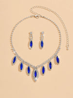 3PC Women's Fashion Copper Inlaid Claw Chain Water Drop Necklace Earrings Jewelry Set Wedding Party Festival Gift-8310