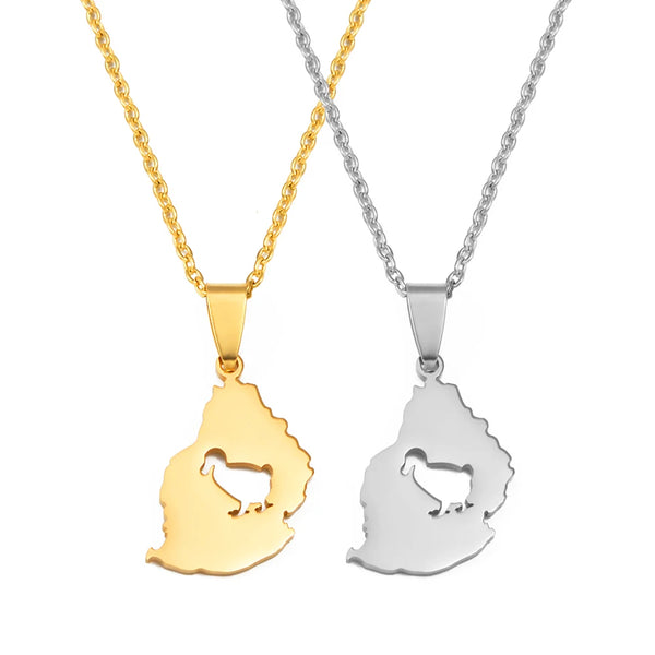 Anniyo 2.6CM Mauritius Map Anas Theodori Pendant Necklaces for Women Girl Mauritius Duck Jewelry #541962