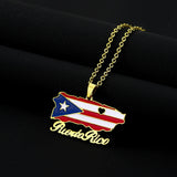 2024 New fashion vintage dripping stainless steel Puerto Rico map flag pendant necklace men's and women's collarbone chain acces