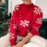 Christmas 2025 Women's Knitted Sweater Snowflake Warm Thicken Jacquard Jumper Oversized Knitwear Full Sleeve Pullovers Xmas Look