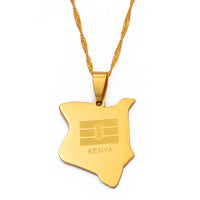 Anniyo Kenya Map Flag Pendant Necklaces For Women Girls African Jewelry Kenyans Stainless Steel  #002221