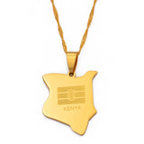 Anniyo Kenya Map Flag Pendant Necklaces For Women Girls African Jewelry Kenyans Stainless Steel  #002221
