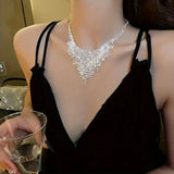 Crystal Tassel Necklace For Women Shiny Geometric Rhinestone Chain Choker Necklace For Dress Nightclub Jazz Dance Jewelry