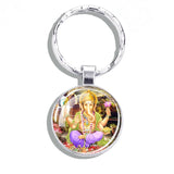 Hinduism Keychains Ganesha Vishnu Goddess of Kashmi Wealth Shiva Amulet Key Chain Glass Dome Keyring India Buddhism Jewelry Gift