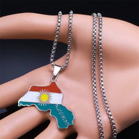 Kurdistan Region Map Necklace for Women Men Chains Stainless Steel Kurdish Flag Map Pendants Necklace Jewelry Collar N6212S01
