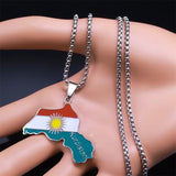 Kurdistan Region Map Necklace for Women Men Chains Stainless Steel Kurdish Flag Map Pendants Necklace Jewelry Collar N6212S01