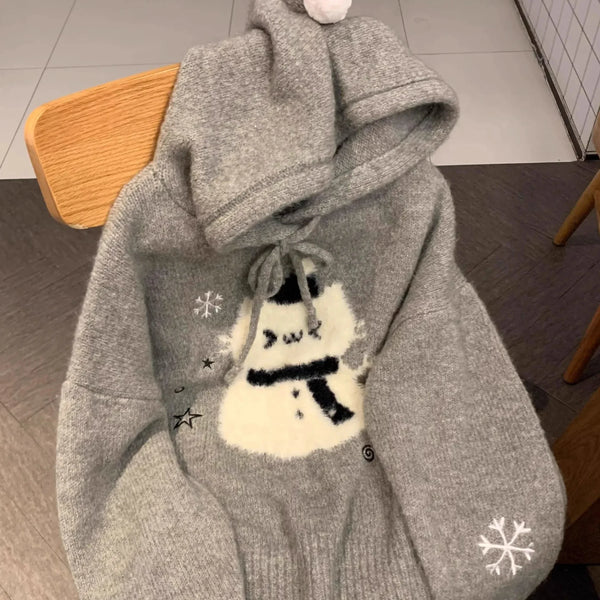 American cute cartoon bear hooded sweater female autumn and winter Christmas atmosphere relaxed lazy soft waxy sweater top.