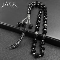 Islamic Imam Ali Zulfiqar Sword Car Pendant for Women Men Stainless Steel Gold Color Arabic Religion Blue Glass Chain Jewelry