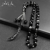 Islamic Imam Ali Zulfiqar Sword Car Pendant for Women Men Stainless Steel Gold Color Arabic Religion Blue Glass Chain Jewelry