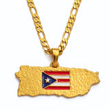 Anniyo Puerto Rico Map Flag Pendant Necklaces for Women/Men Gold Color PR Puerto Ricans Jewelry #117006