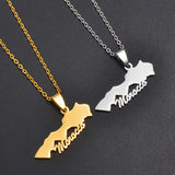 Anniyo Morocco Map Pendant Necklaces Ethnic Jewelry Stainless Steel Le Royaume du Maroc #313521
