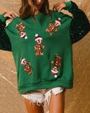 women's winter sweaters Sweatshirt sequined Christmas gingerbread cartoon pattern O-neck sequined long sleeved knitted pullover