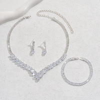 Women's fashionable rhinestone sparkling earrings necklace bracelet ring jewelry set wedding banquet party holiday gift