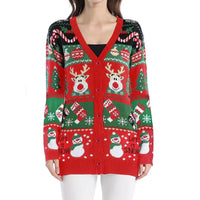 Fashionable knitted V-neck Christmas pattern single breasted long sleeved cardigan for autumn and winter women's casual sweater
