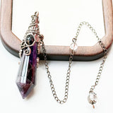 Silver Color 12 Faceted Natural Stone Crystal Pendant Pendulum for Divination 100% Clear Quartz Amethysts Pendulums Pendulo X334