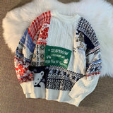 American Vintage Street Knit Sweater Christmas Long Sleeve Bear Pullover O Neck Loose Lazy Casual Top Harajuku Y2K Sweater
