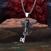 Viking 2024 New Creative Crown And Feather Pendant Necklace For Man Women Key Choker Personality Charm Jewelry Punk Rock Jewelry