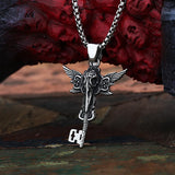 Viking 2024 New Creative Crown And Feather Pendant Necklace For Man Women Key Choker Personality Charm Jewelry Punk Rock Jewelry