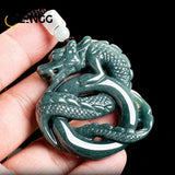 High-grade Natural Jadeite Blue Water Dragon Pendant Beautifully Carved Fashion Men's and Women's Jade Necklace Lucky Charm Gift