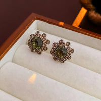 1/4 Pcs French Retro Rhinestones Choker Necklaces for Women Luxury Green Flower Ear Studs Elegant Snape Bracelet Jewelry Sets M