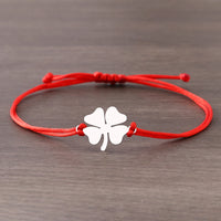 Stainless Steel Bracelets Trendy Clover Hand Braided Lucky Black Red Rope Fashion Charm Bracelet For Women Jewelry Party Gifts