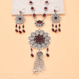 Gypsy India Ethnic Style Water Drop Pendant Geometric Crystal Necklace Earrings For Women Retro Silver Plated Bohemian Jewelry