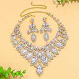 Exaggerated Leaf Necklace Earrings Sets Bridal for Women Gift Colorful Rhinestone African Jewelry Set Nigerian Wedding Costume