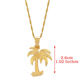 Anniyo 2.1cm/2.6cm Coconut Tree Charm Pendant Necklaces for Women Girl Gold Color Ocean Style Jewelry Water Wave Chain  @@016416