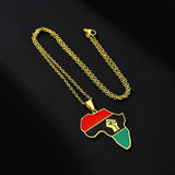 2024 new fashion stainless steel African fist map necklace for women and men couples ethnic style accessory collarbone chain ann