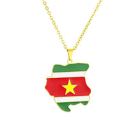 2024 New fashion stainless steel Republic of Suriname map flag necklace for women and men couples ethnic style accessories colla