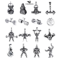 FIREBROS 2025 New Stainless Steel Vintage Gym Fitness Dumbbel Pendant Necklace Men Women Hiphop Rock Jewelry Gift Dropshipping