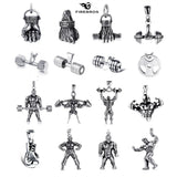 FIREBROS 2025 New Stainless Steel Vintage Gym Fitness Dumbbel Pendant Necklace Men Women Hiphop Rock Jewelry Gift Dropshipping