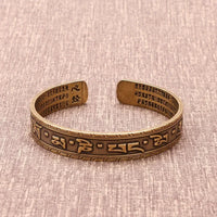 Vintage Buddhist Heart Sutra Cuff Bracelets Men's Six Character True Word Adjustable Bangles Religious Wish Talisman Jewelry