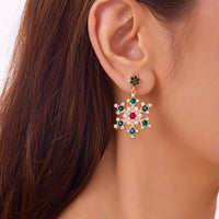 Delicate Multicolor Christmas Snowflake Stud Earrings for Women Zircon Pearl Dangle Piercing Earrings Girl New Year Party Gifts