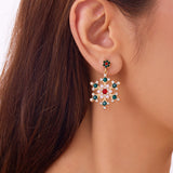 Delicate Multicolor Christmas Snowflake Stud Earrings for Women Zircon Pearl Dangle Piercing Earrings Girl New Year Party Gifts